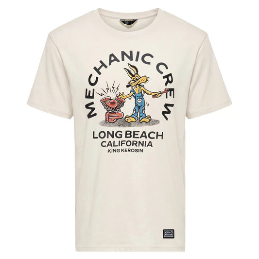 T-shirt blanc cassé King Kerosin Mechanic Crew